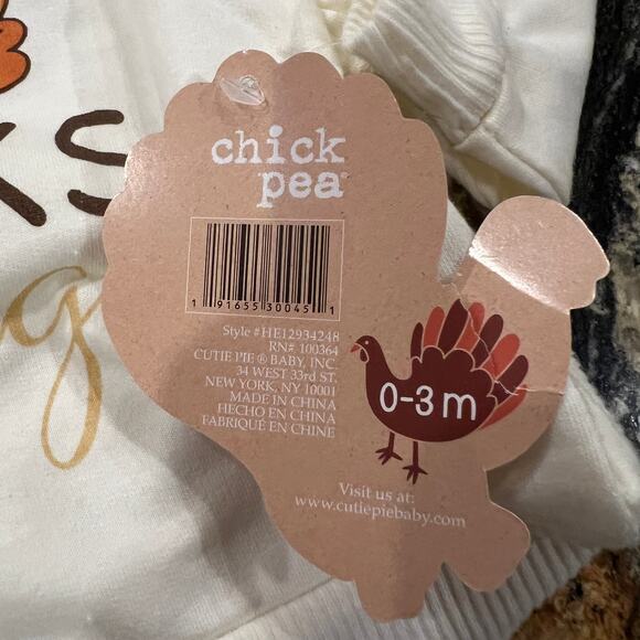 NWT Chick Pea My First Thanksgiving Fall Ruffle Shirt & Pant Set - SIZE 0-3M - Picture 4 of 6